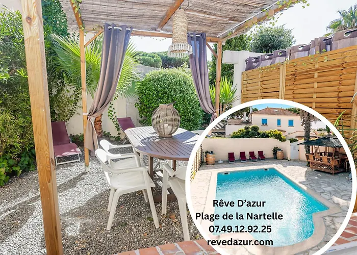 Hébergement de vacances Rêve D'azur plage de la Nartelle, maison Julia avec Piscine partagée, Parking&Terrasse BBQ, Wifi et Draps Inclus